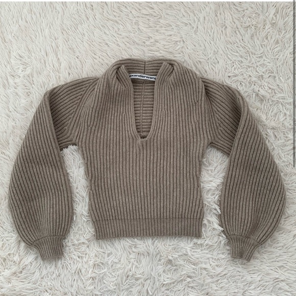 Alexander Wang Sweaters - Worn once Alexander Wang ribbed beige wool cashmere blend draped neck sweater